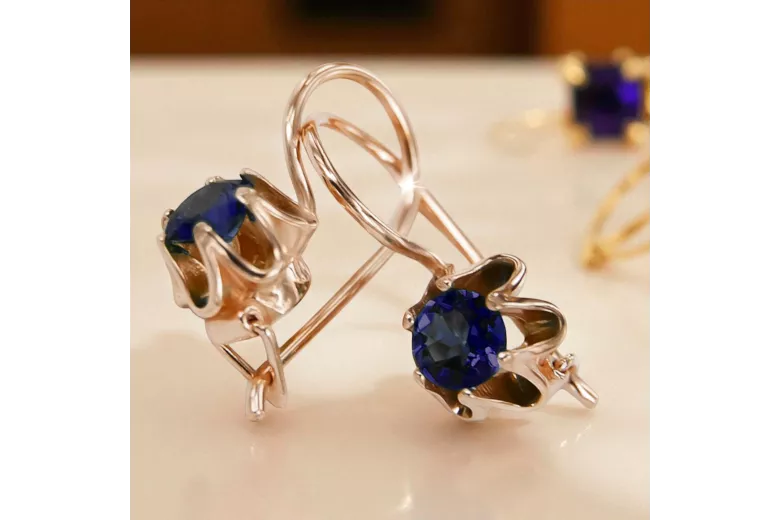 14 Karat Roségold 14k 583 Sapphire ohrringe vec013 Russisch Sowjetisch UdSSR Vintage Stil Art Deco style
